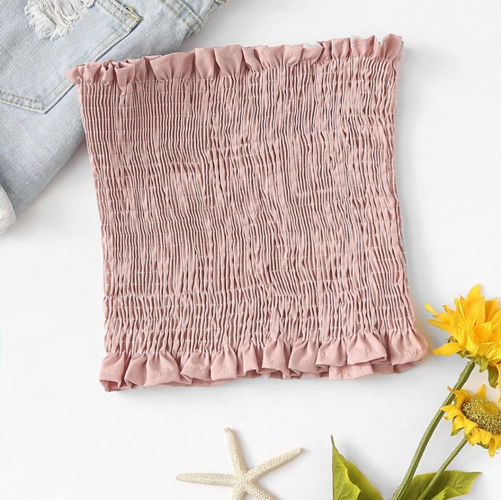 Pink Ruffle Trim Tube Top